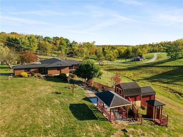 drone / aerial view with a rural view