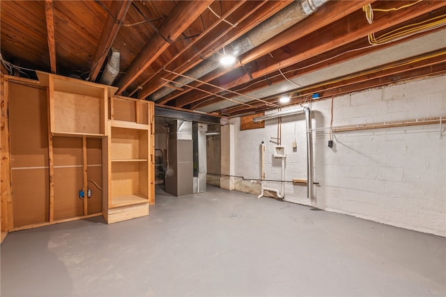 basement with heating unit