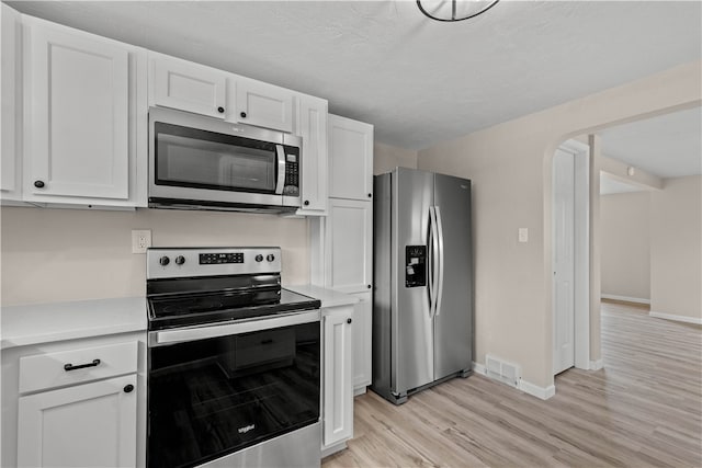 kitchen featuring light hardwood / wood-style floors, white cabinetry, and stainless steel appliances