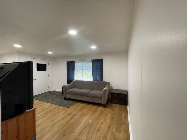 living room with light hardwood / wood-style flooring