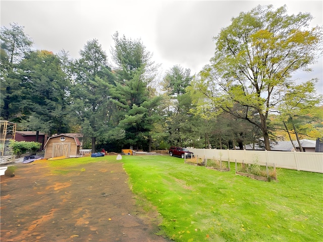 view of yard with a shed