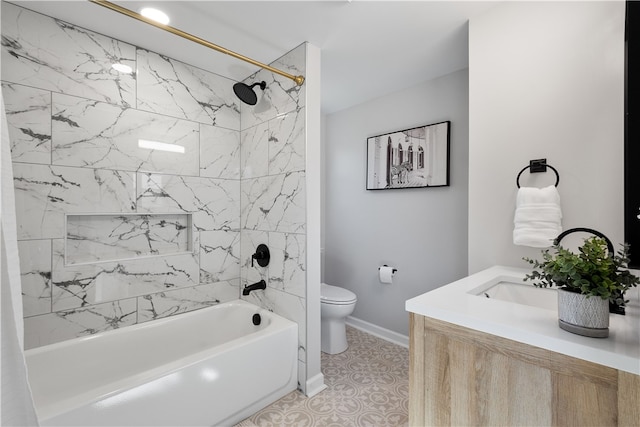 full bathroom with vanity, toilet, tile patterned floors, and tiled shower / bath