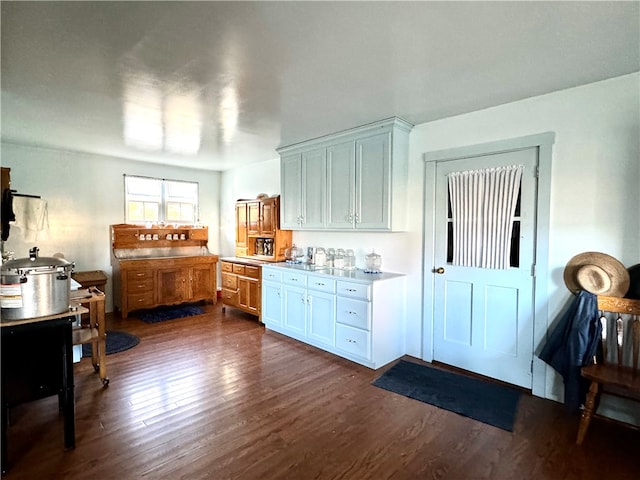 kitchen featuring white cabinetry and dark hardwood / wood-style floors