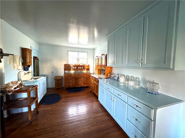 kitchen with sink, white cabinets, and dark hardwood / wood-style floors