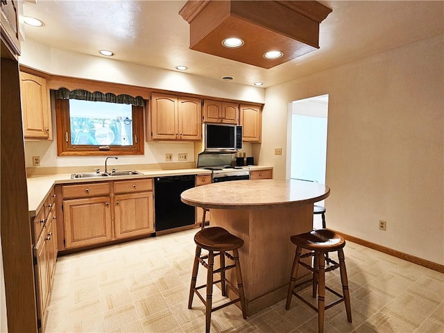 2656 Shelly Dr, White Twp Ind, PA 15701 - kitchen featuring a sink, a breakfast bar area, light countertops, stainless steel microwave, and black dishwasher