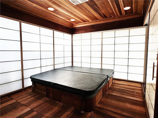 2656 Shelly Dr, White Twp Ind, PA 15701 - game room featuring wooden ceiling, dark wood-style flooring, and recessed lighting