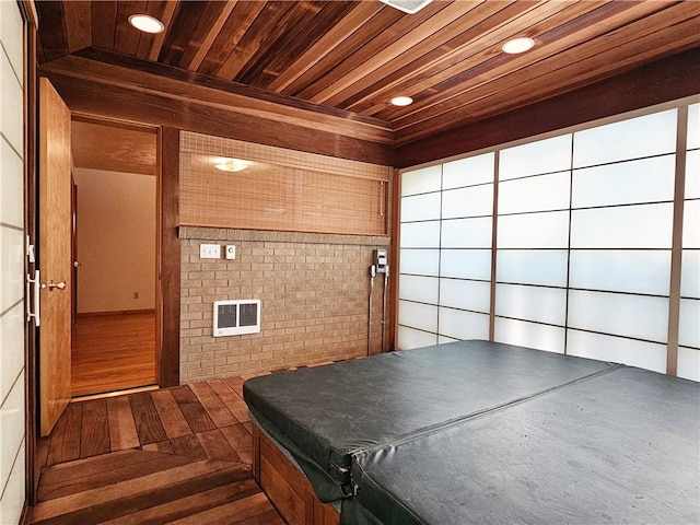 interior space featuring wood ceiling and wood-type flooring