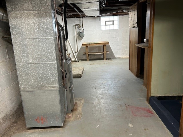 basement with heating unit