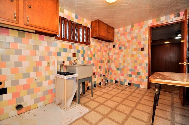 kitchen with brown cabinets