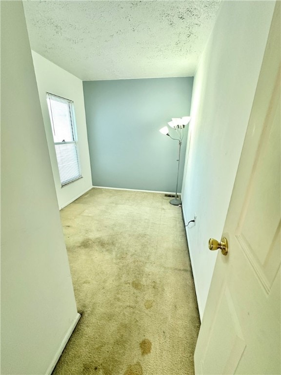 spare room featuring light carpet and a textured ceiling