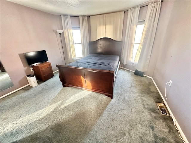 bedroom featuring carpet and a textured ceiling