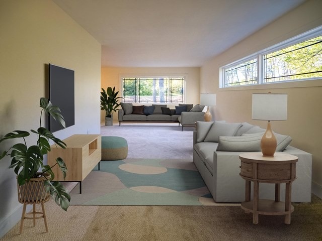 carpeted living room with a healthy amount of sunlight