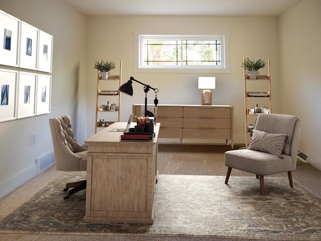 view of carpeted home office