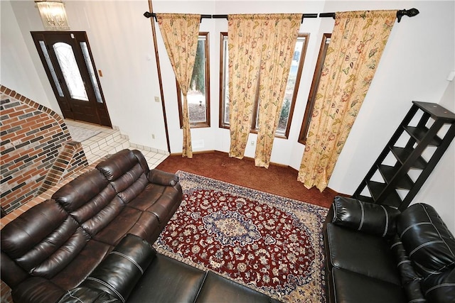 living room featuring light colored carpet