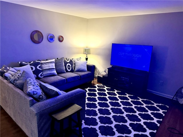 living room with dark hardwood / wood-style flooring