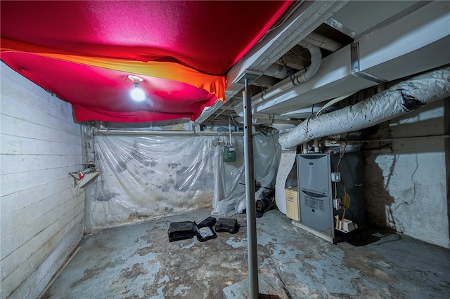 basement with heating unit