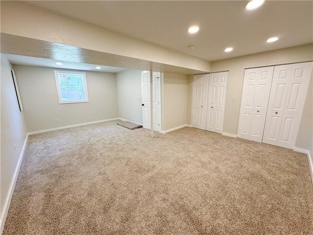 basement featuring carpet flooring