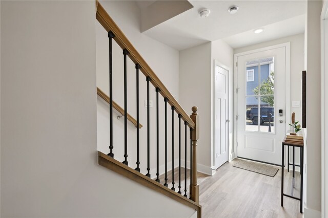 entryway with light wood-type flooring