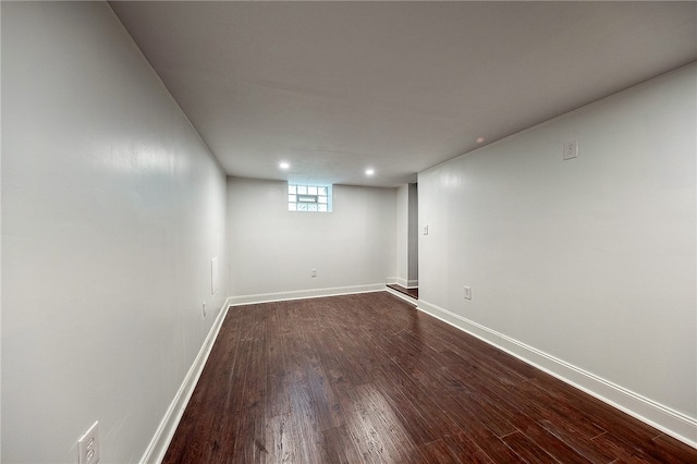 basement with wood-type flooring