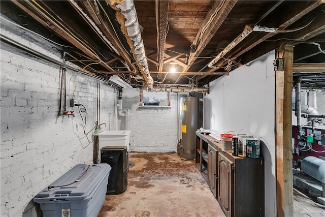 basement with sink and gas water heater