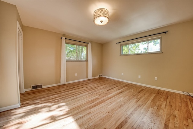 spare room featuring light hardwood / wood-style flooring and plenty of natural light