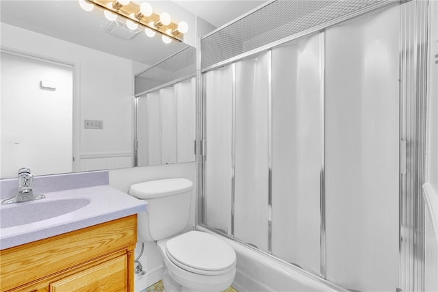 full bathroom featuring vanity, toilet, and enclosed tub / shower combo