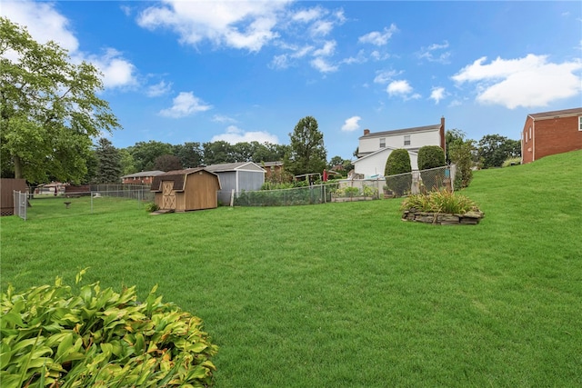 view of yard featuring a shed