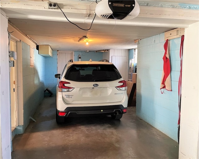 garage with a garage door opener