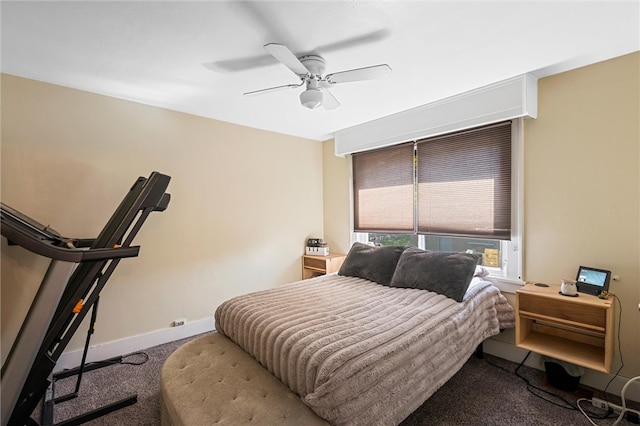 bedroom featuring ceiling fan and carpet flooring