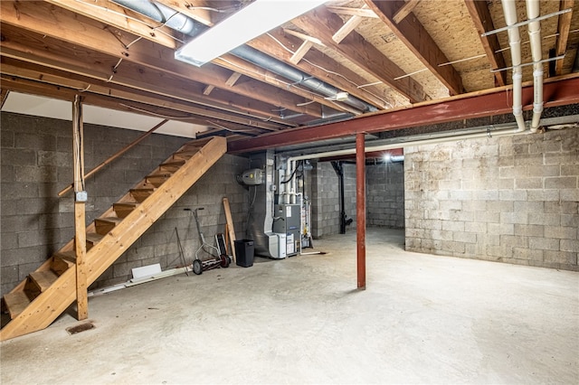 basement featuring heating unit