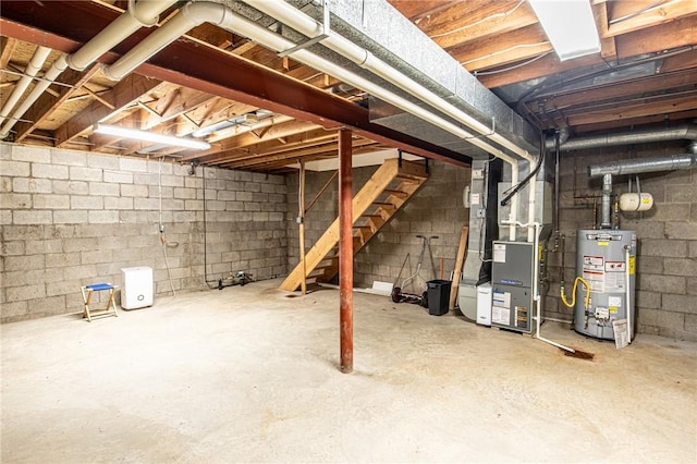 120 S 13th St, South Side, PA 15203 - unfinished below grade area featuring water heater, heating unit, and stairway