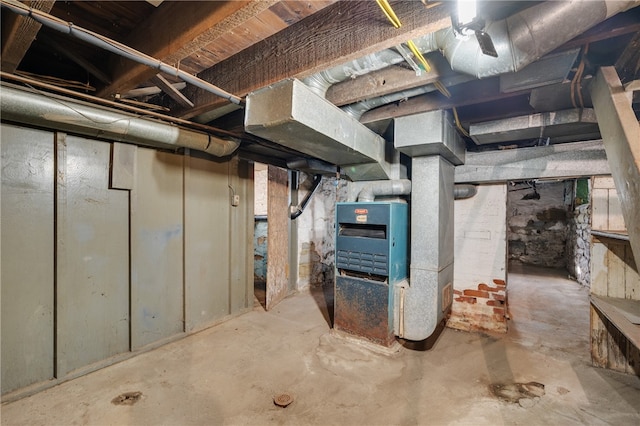 basement with heating unit