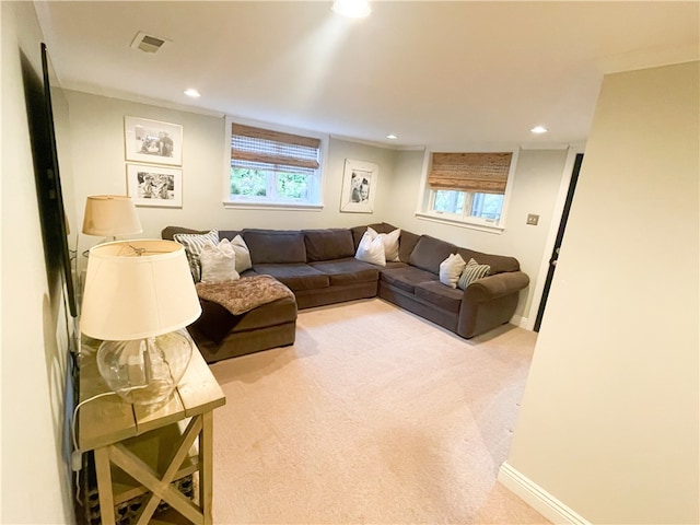 living room featuring carpet floors