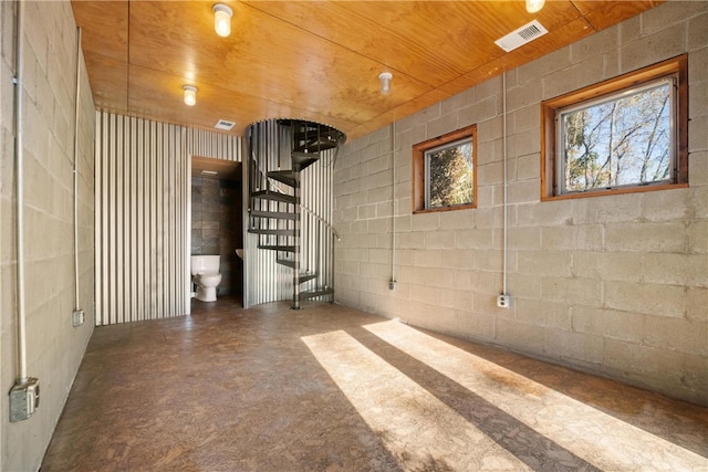 basement with wooden ceiling