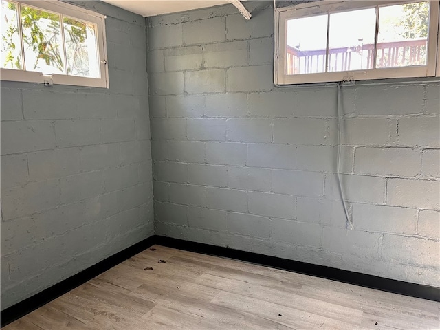 basement featuring light hardwood / wood-style flooring