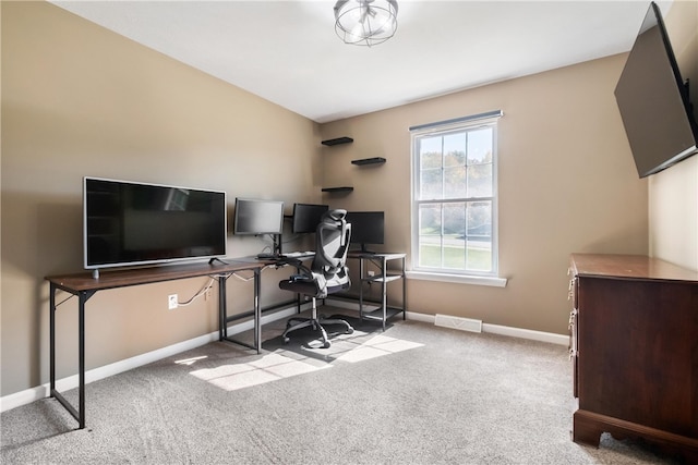 home office with light carpet