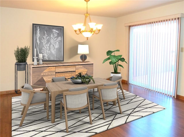 dining area featuring a chandelier and hardwood / wood-style floors