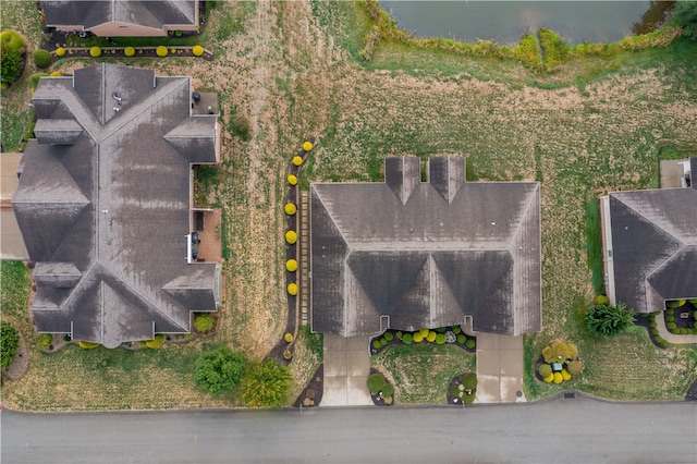 bird's eye view featuring a water view