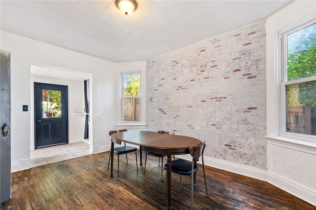 dining space with light wood-type flooring