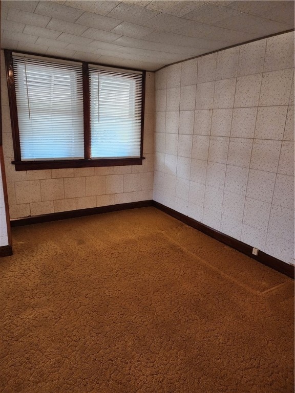 carpeted spare room with a drop ceiling