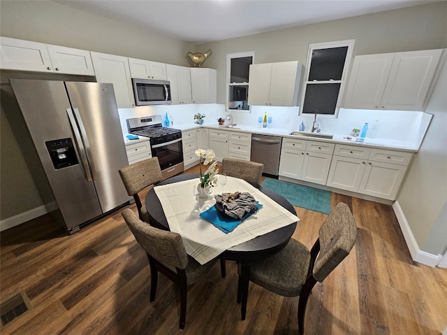 kitchen featuring white cabinetry, stainless steel appliances, sink, and dark hardwood / wood-style floors