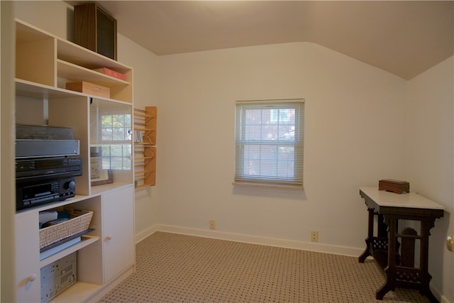 interior space featuring vaulted ceiling