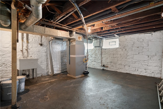 basement with heating unit