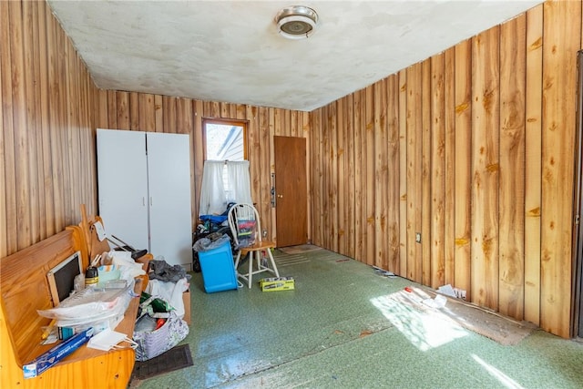 miscellaneous room featuring wood walls