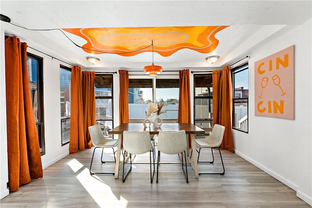 dining space with a healthy amount of sunlight and wood-type flooring