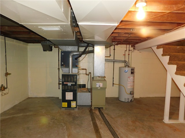 basement featuring water heater