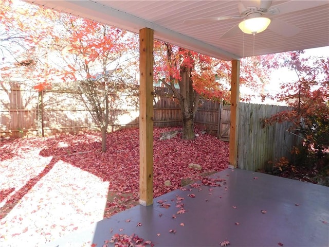 58 Mullen St, South Union Twp, PA 15401 - view of patio / terrace with a fenced backyard and ceiling fan