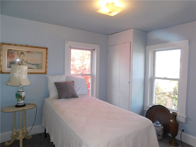 bedroom featuring a closet and multiple windows