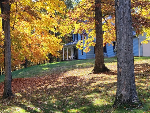 view of yard with a garage