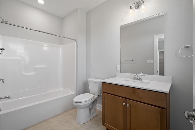 full bathroom with tile patterned flooring, vanity, shower / bath combination, and toilet